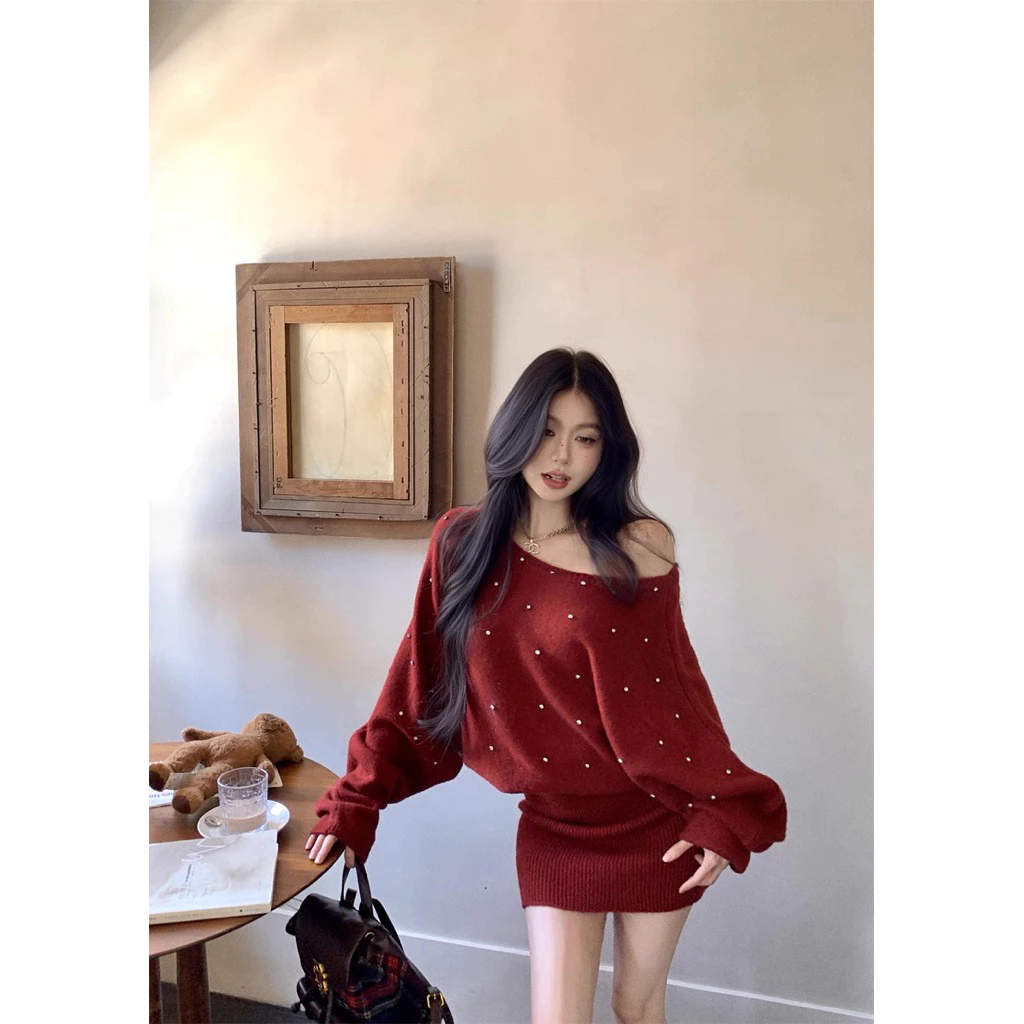 Đầm Body Đỏ Tay Cánh Dơi Đính Hạt A3006